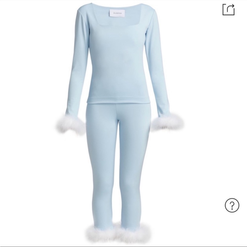 sleeper light blue set with white removable feather accents, XL, never worn